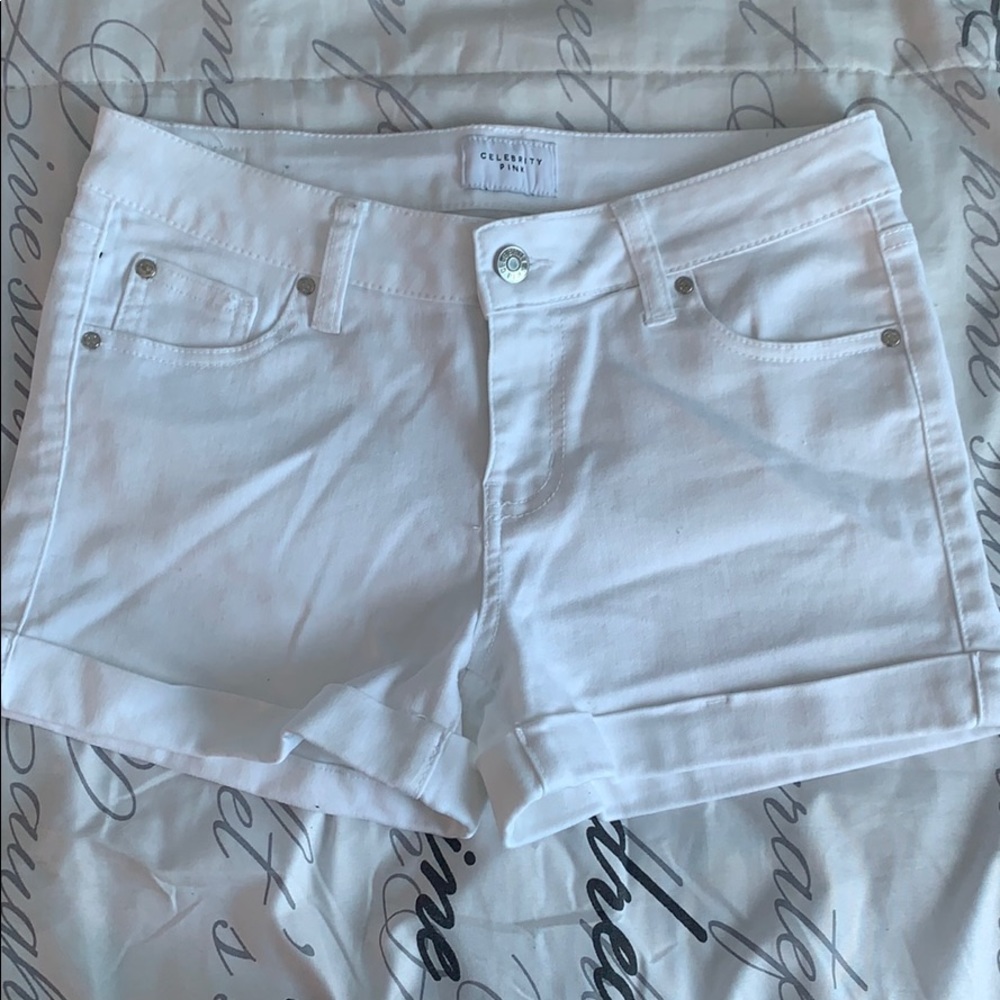 Mid Rise White Denim Shorts